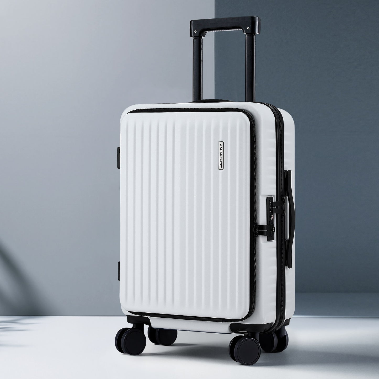 Wanderlite 20" Luggage Suitcase Front Pocket Travel Carry On Dual TSA White