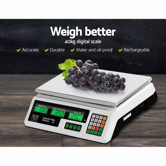 Emajin Digital Kitchen Scale 40KG Platform Scale – LCD Display (White)