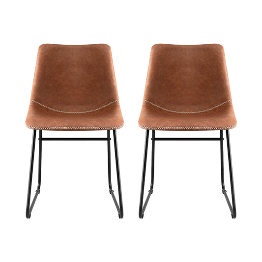 Artiss 2x Dining Chairs Retro PU Leather Kitchen Lounge Cafe Accent Chair Brown