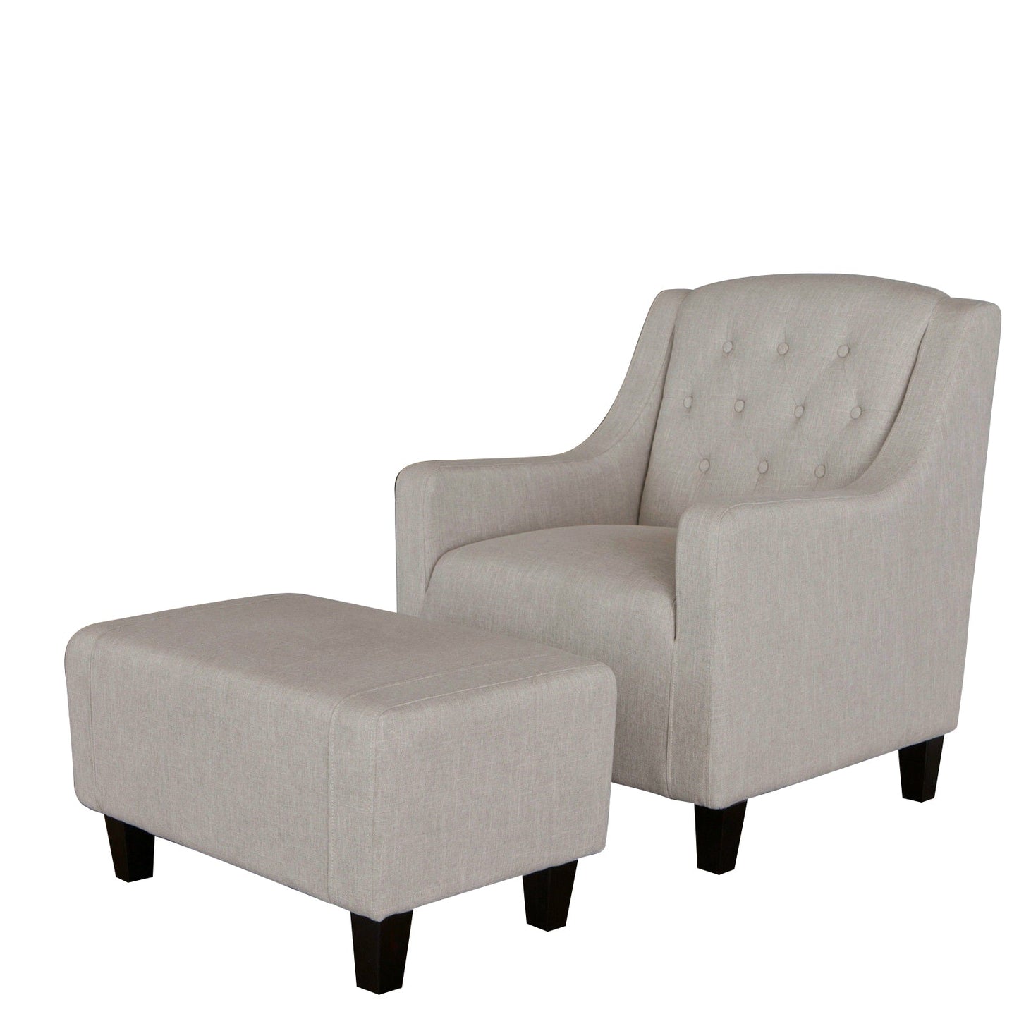 Canberra Tufted Fabric Armchair & Ottoman Set – Grey Linen
