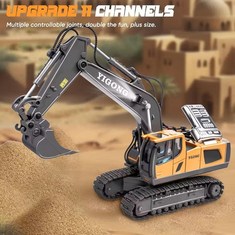 Mini Excavator Toy with Remote & App Control, High-Tech 11-Channel Alloy & Plastic Engineering Vehicle, Fun Toy for Men, Perfect Gift for Kids.