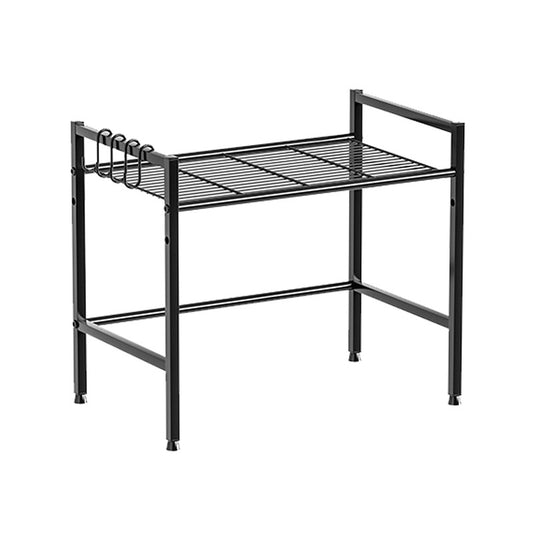 Metal Microwave Shelf Rack, 2-Level Kitchen Storage Organizer with 4 Hooks, Black