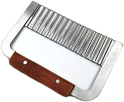 Super Leader Crinkle Cutting Tool French Fry Slicer Stainless Steel Blade Wooden Handle Vegetable Salad Chopping Knife for chopping veggies, cutting fruit, potato, soap, waffle fries, pickle (Arc)