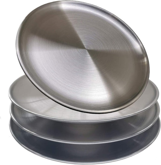Stainless Steel Dinner Plates, Stainless Steel Plates, 10 inch, Metal Round Dinner Plate for Adults, Eating, Camping, Picnic,Outdoor, Unbreakable Dishwasher Safe(Pack of 4) Silver 10.24 inch