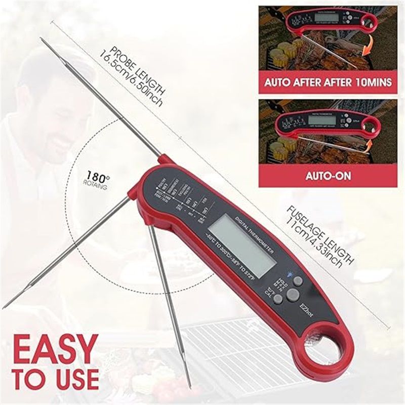 Meat Thermometer Digital for Cooking Food. Waterproof & Instant Read for Kitchen Baking, BBQ. with Foldable Probe, Backlight & Calibration (2 pcs Red)