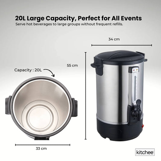 Kitchee 20L Commercial Electric Water Boiler Urn – Stainless Steel Hot Water Dispenser