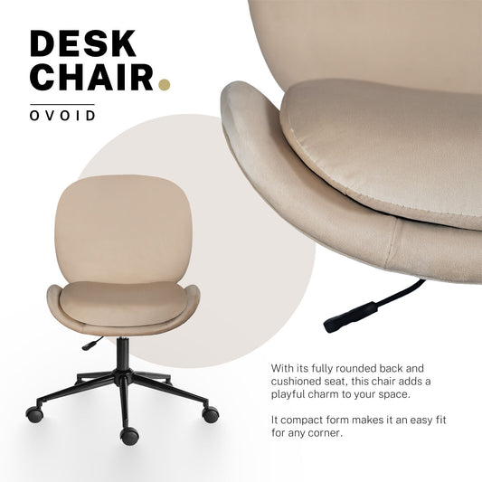 Office Desk Chair - Velvet Armless Swivel Study Seat OVOID PALE KHAKI
