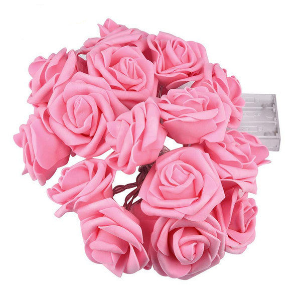 20 Pink Rose 3D Fairy Lights 3M String, Battery (AA) Indoor & Outdoor Decorations Wedding Valentines Romantic Room Table Lighting