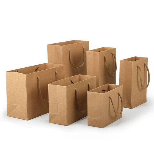 50X Kraft Paper Bags Gift Shopping Carry Craft Brown Bag With Handles - 50PCS 25*20*9CM