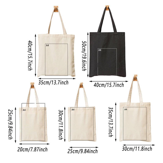 5PCS Canvas Tote Bag Cotton Blank DIY Shopping Shoulder Bags - Black 30*35cm