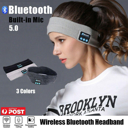 Wireless Bluetooth Headband Earphone Stereo Sport Headphone Headset Sleep New - Black