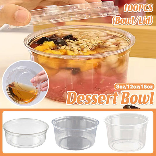 100PCS Transparent Packing Box With Cover Plastic Dessert Bowl Food Container - Lid