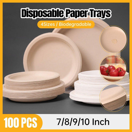 100x Biodegradable Sugarcane Paper Trays - Eco-Friendly & Durable for Food - 7inches-100pcs