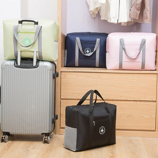 Folding Travel Bag with Trolley Case for Luggage - Black