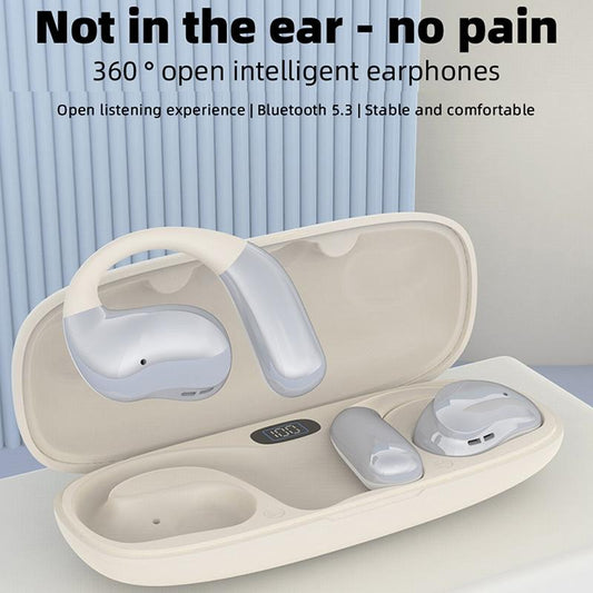 Bluetooth Earphones with Hanging Ear Design and Digital Display Charging Case - Black