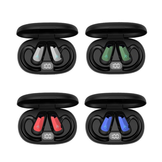 Digital Display Bluetooth Earphones - Bone Conduction Stereo - Blue