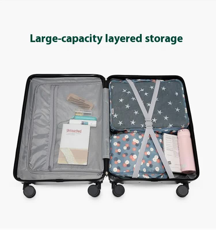 Smart Carry-On Luggage with Cup Holder & USB Charging Port - Black Color Spinner Suitcase for Travel Convenience 24 inch
