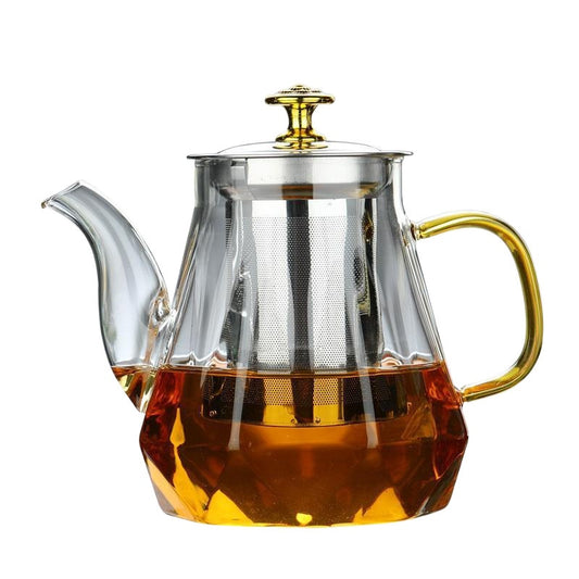 Elegant Glass Teapot with Gold Handle & Stainless Steel Infuser 600ml