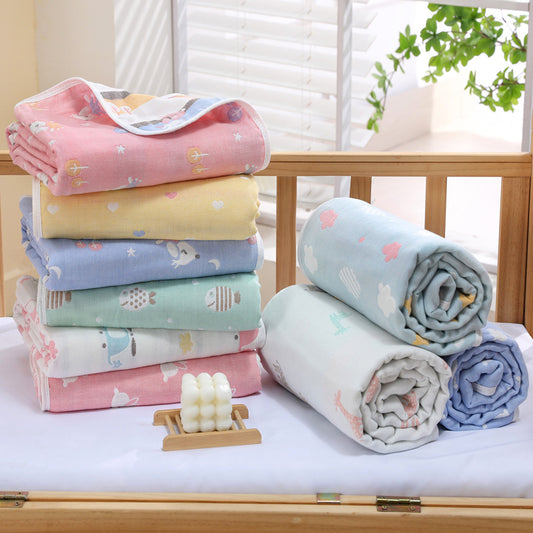 Pink Fish, 6-Layer Muslin Baby Blanket - Soft Cotton Bedding for Infants and Toddlers, 110x110cm
