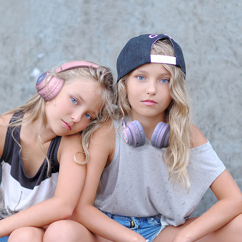 Pink Bunny Wireless Headphones - Glowing Logo, Bluetooth 5.0, 85dB Volume Limit Mode