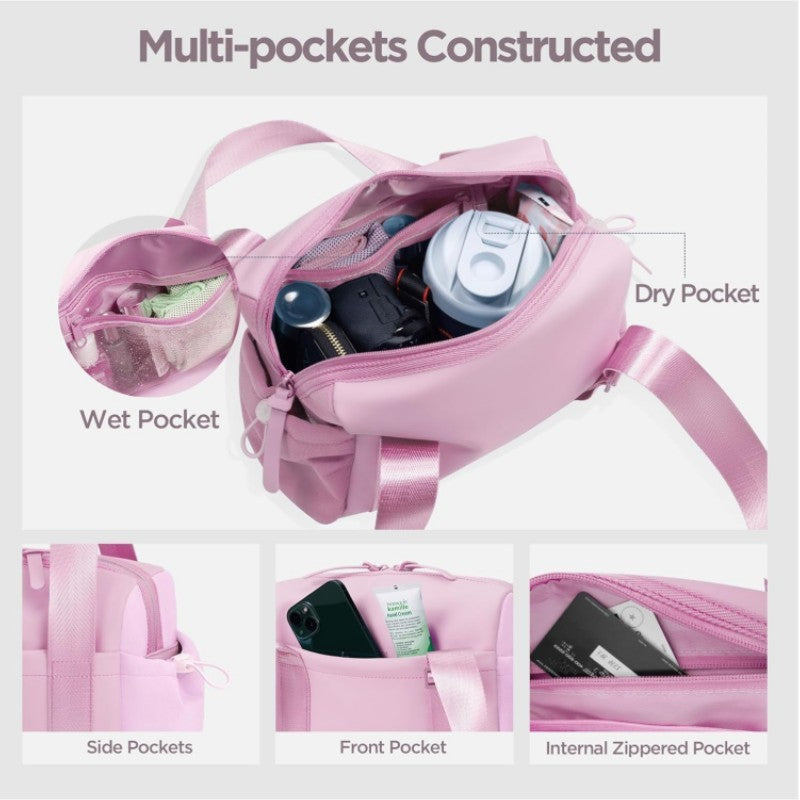 Stylish Green Mini Gym Bag & Travel Tote - Compact Duffel with Wet Pocket, Luggage Sleeve & Multiple Compartments