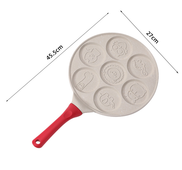 Beige Flat 7-hole + Wood Grain (Gas Model) Non-Stick Pancake Pan - 7-Hole Fun Shapes Breakfast Griddle (27cm)