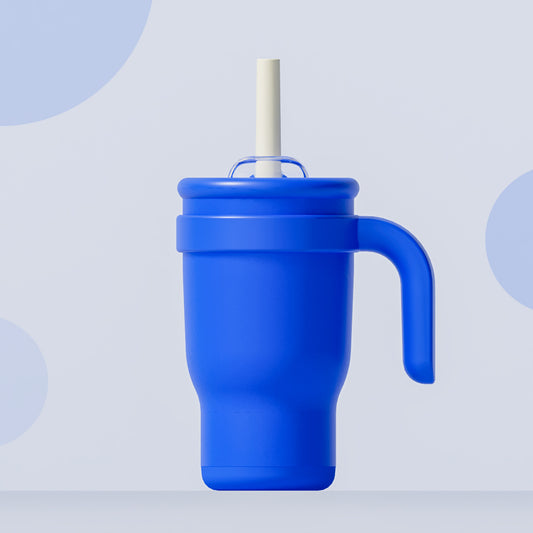 Insulated Tumbler with Handle & Straw 14oz 304 Stainless Steel – Blue