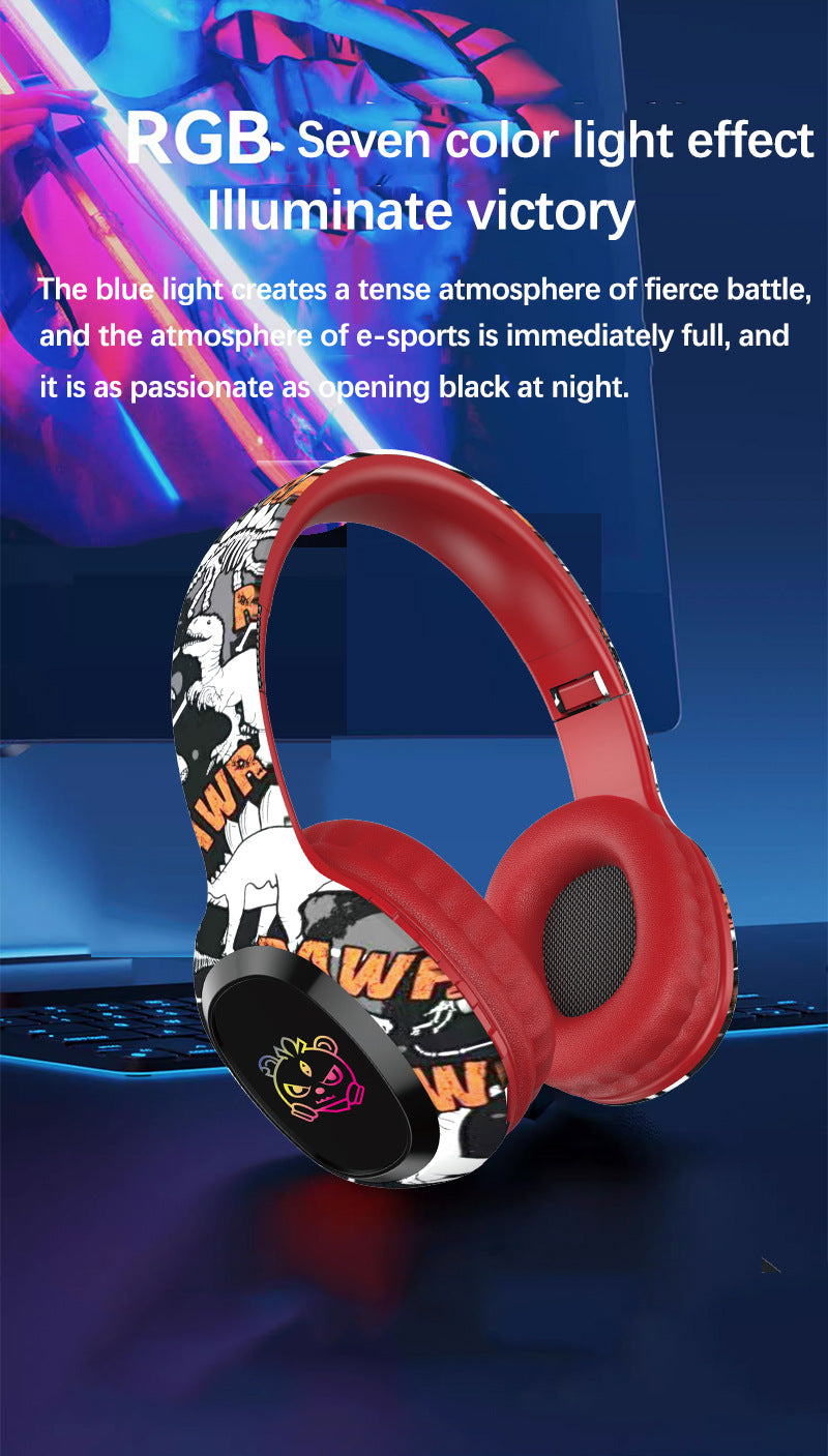 Wireless Over-Ear Headphones with Graffiti Design - Bluetooth 5.3, HIFI Sound, RGB Light, 8H Playtime(pink)