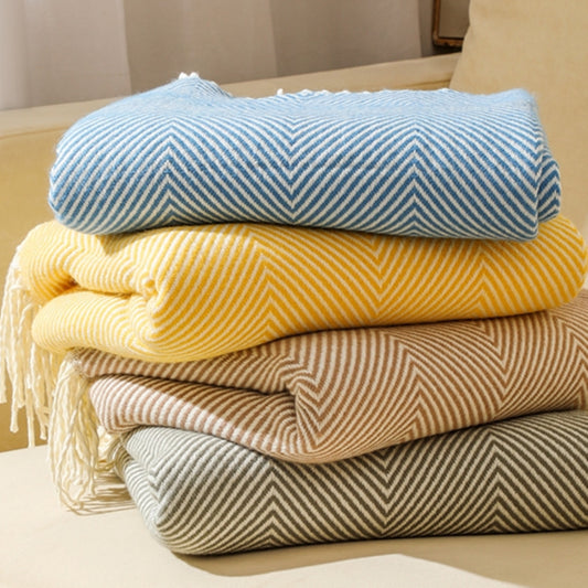 Green Elegant Herringbone Tassel Throw Blanket - Large Acrylic Faux Cashmere Soft Cozy Blanket for Sofa, Bed & Decor (130x240cm)