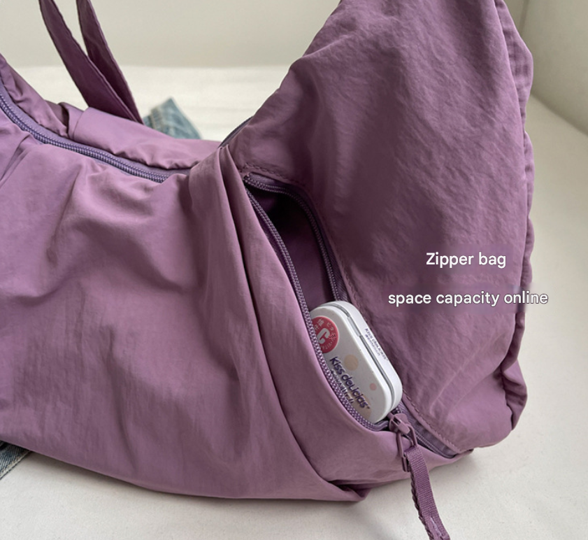 Black Lightweight Crescent Crossbody Bag - Slouchy Nylon Hobo Purse for Casual Everyday Use