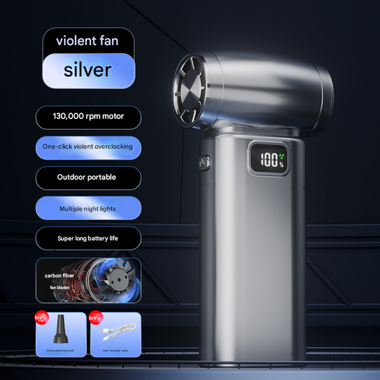 Portable High-Speed Turbo Fan & Air Duster 130,000 RPM Rechargeable – Silver