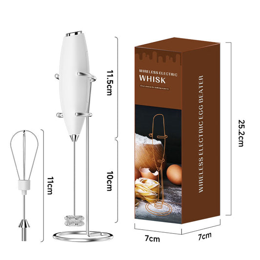 Electric Milk Frother & Egg Whisk Stand – Dual-Head Coffee Frother (White)