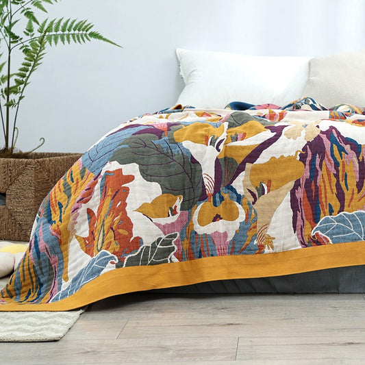 Pure Cotton Multi-Layer Gauze Blanket(Classic A, 240 cm x 240 cm) - Lightweight, Ultra-Breathable, and Moisture-Wicking Summer Quilt for Hot Sleepers