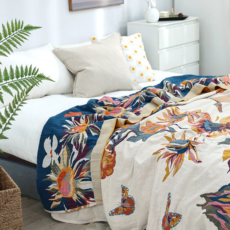 Pure Cotton Multi-Layer Gauze Blanket(Classic A, 240 cm x 240 cm) - Lightweight, Ultra-Breathable, and Moisture-Wicking Summer Quilt for Hot Sleepers