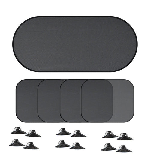 Black Universal Car Window Sun Shade Set - Mesh Fabric UV Protection(One hole-free rear gear + four hole-free side gears)