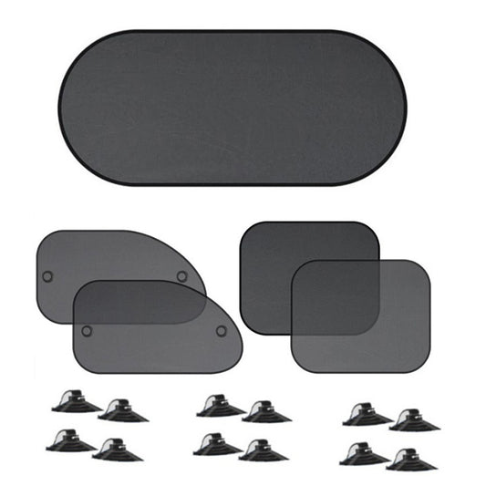 Black Universal Car Window Sun Shade Set - Mesh Fabric UV Protection(One solid rear baffle + two perforated angled baffles + two solid side baffles)