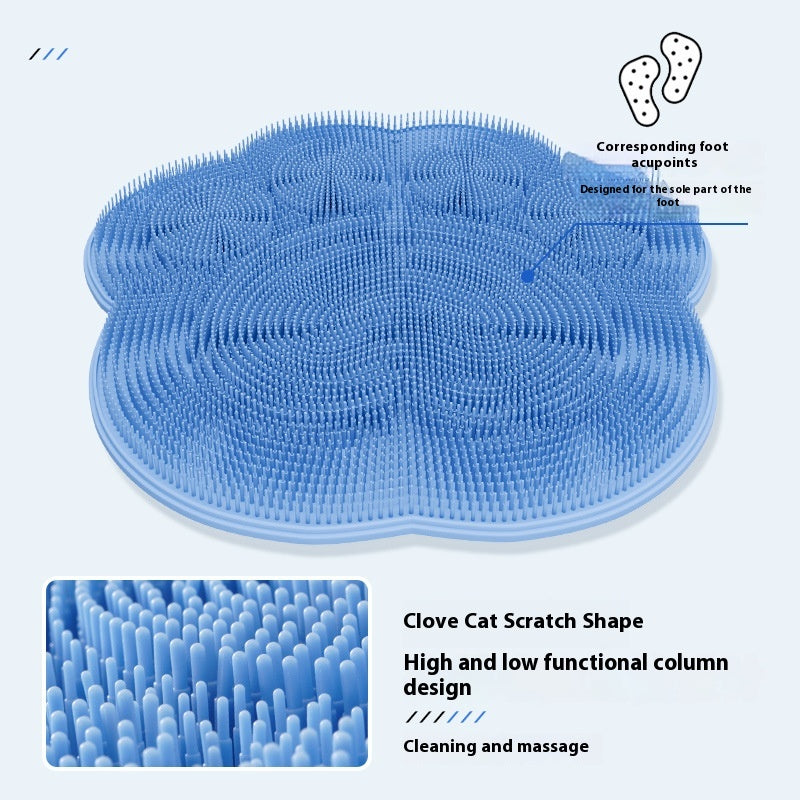 2-PCS Green cat PAWS Non-Slip TPE Shower Mat with Foot Scrubber and Suction Cups Large Massage Bath Mat for Bathroom 30cm x 30cm