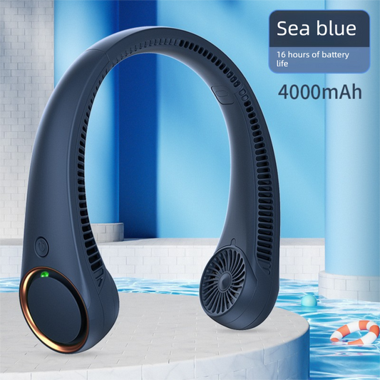 Portable Bladeless Neck Fan 4000mAh 3-Speed USB-C – Blue