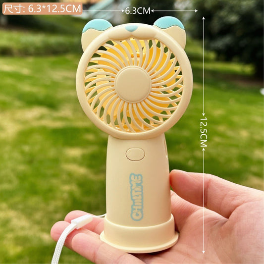 Mini Handheld Fan Bear Design 3-Speed Rechargeable with Stand – Yellow