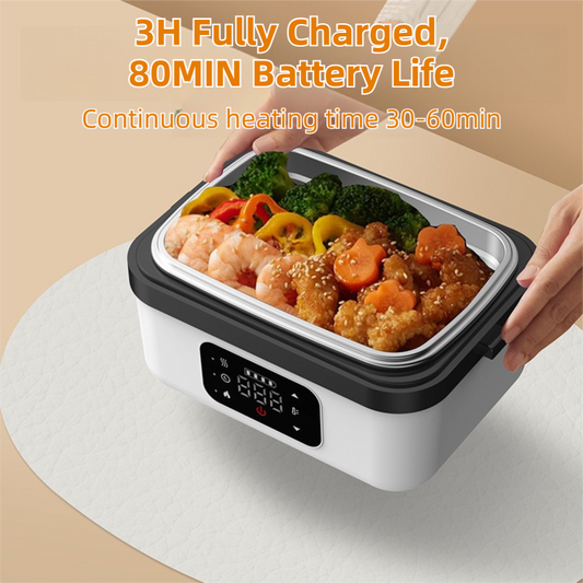 Cordless Heated Lunch Box 1L – USB Rechargeable Stainless Steel Bento Box (White)