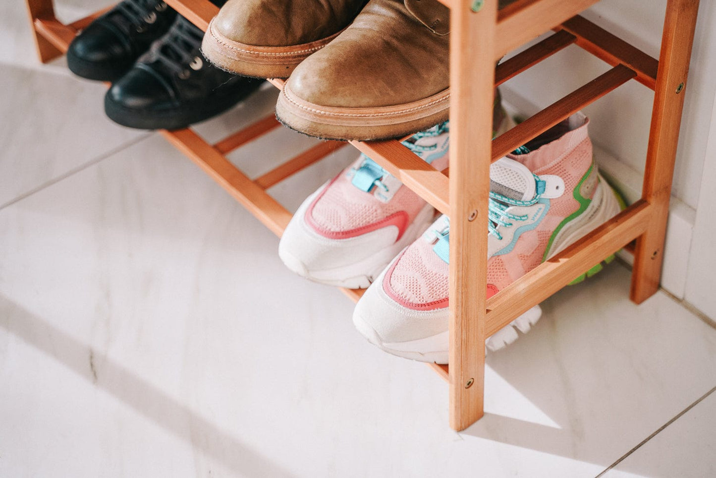 Bamboo 3 Tiers Layers Storage Shoe Rack & Organiser