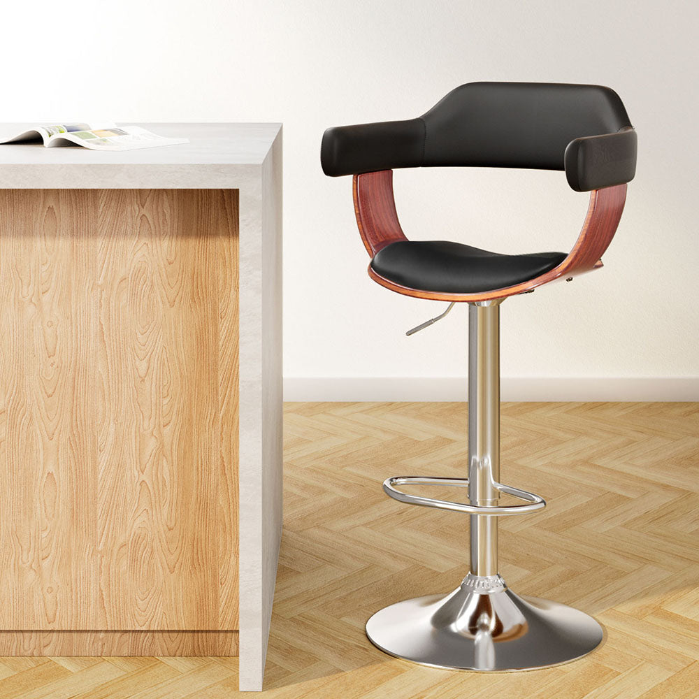 Artiss Bar Stools Gas Lift Leather w/Armrest Black