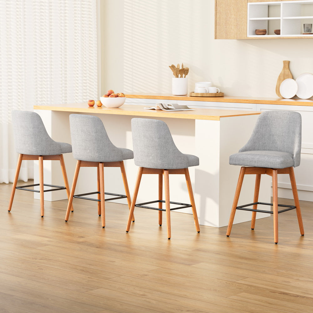 Artiss 4x Bar Stools Swivel Seat Wooden Grey