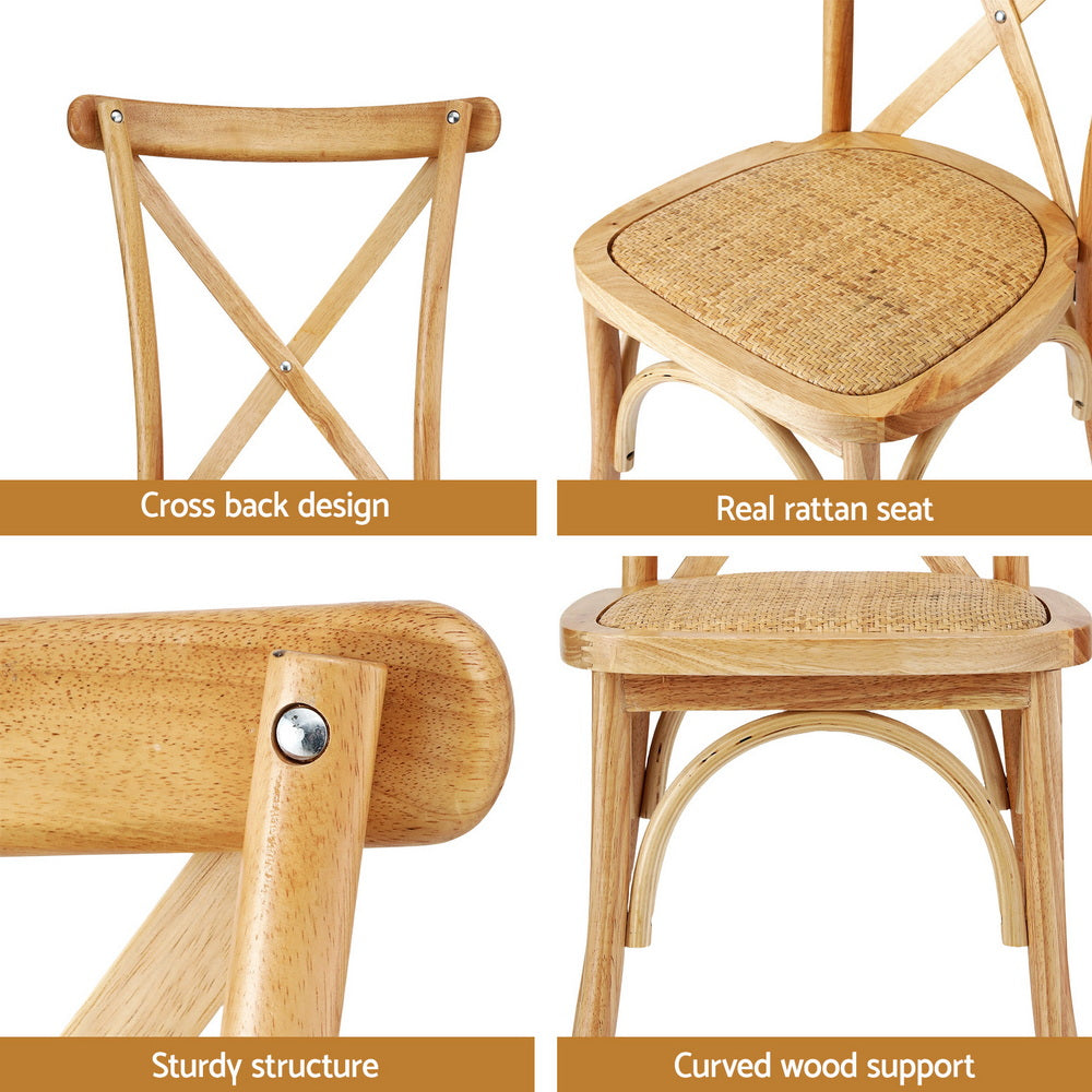 Artiss 2x Dining Chairs Rattan Wooden Kitchen Accent Chair Cafe Lounge Rubber Wood