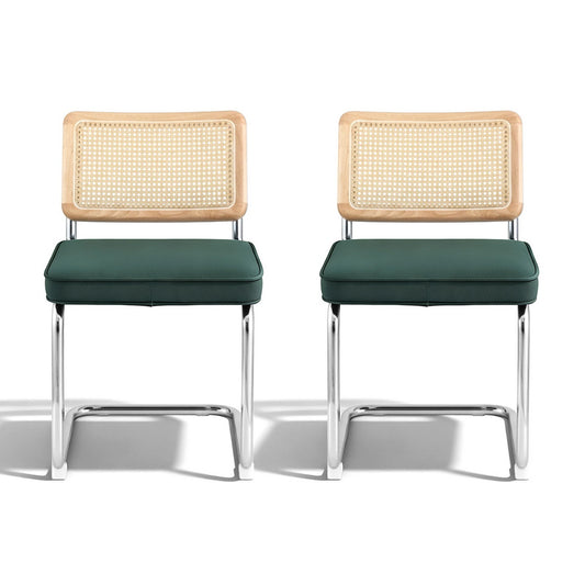Artiss Dining Chairs Set of 2 Velvet Rattan Cantilever Green