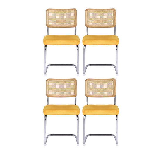 Artiss Dining Chairs Set of 4 Velvet Rattan Cantilever Yellow