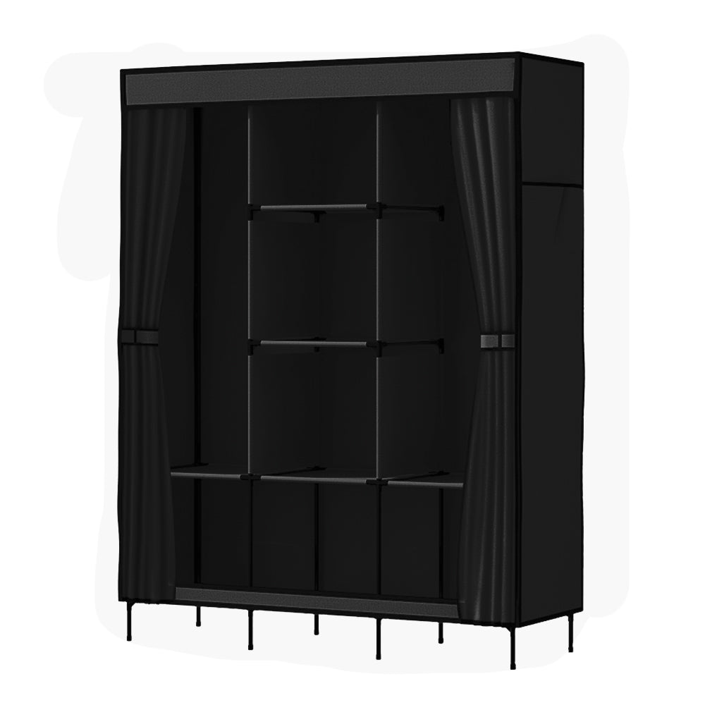 Artiss Portable Fabric Clothes Wardrobe with Shelf – Large Black