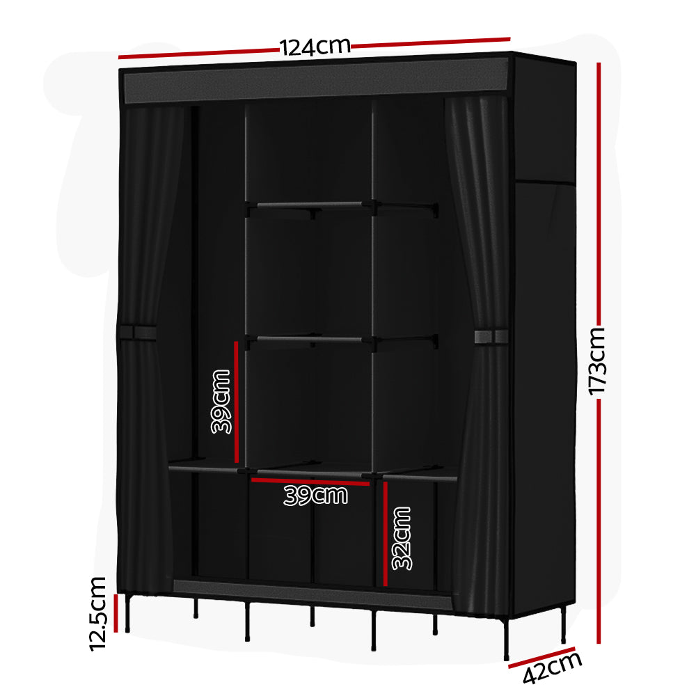 Artiss Portable Fabric Clothes Wardrobe with Shelf – Large Black