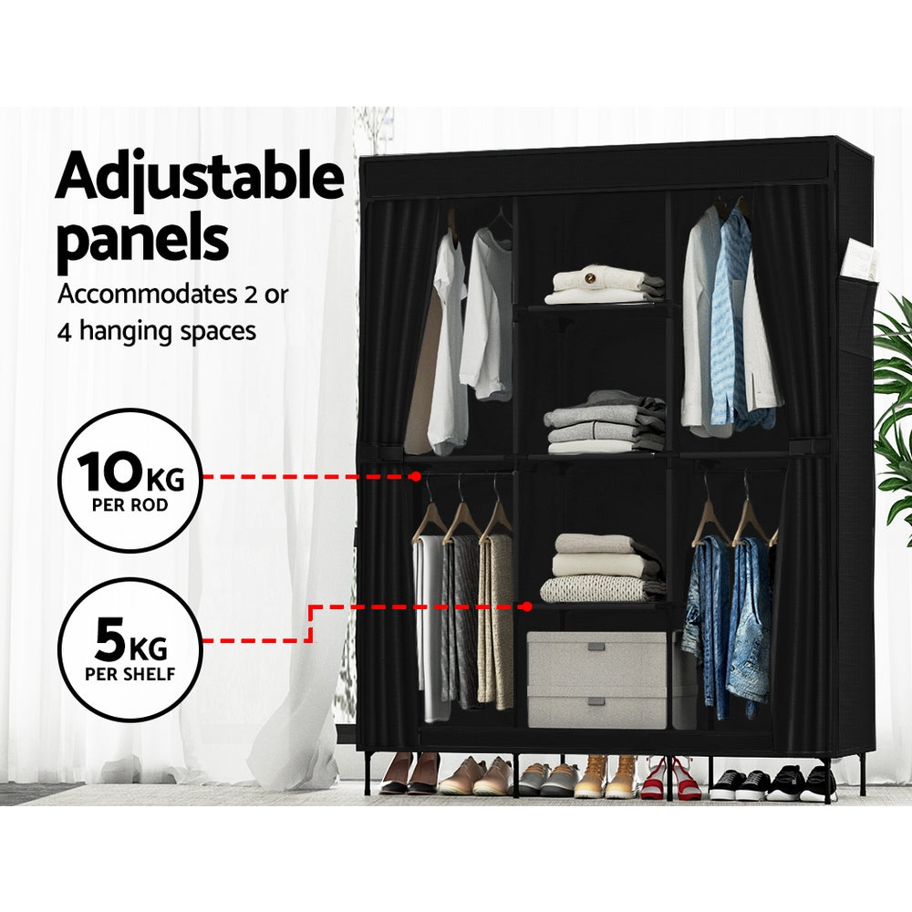 Artiss Portable Fabric Clothes Wardrobe with Shelf – Large Black