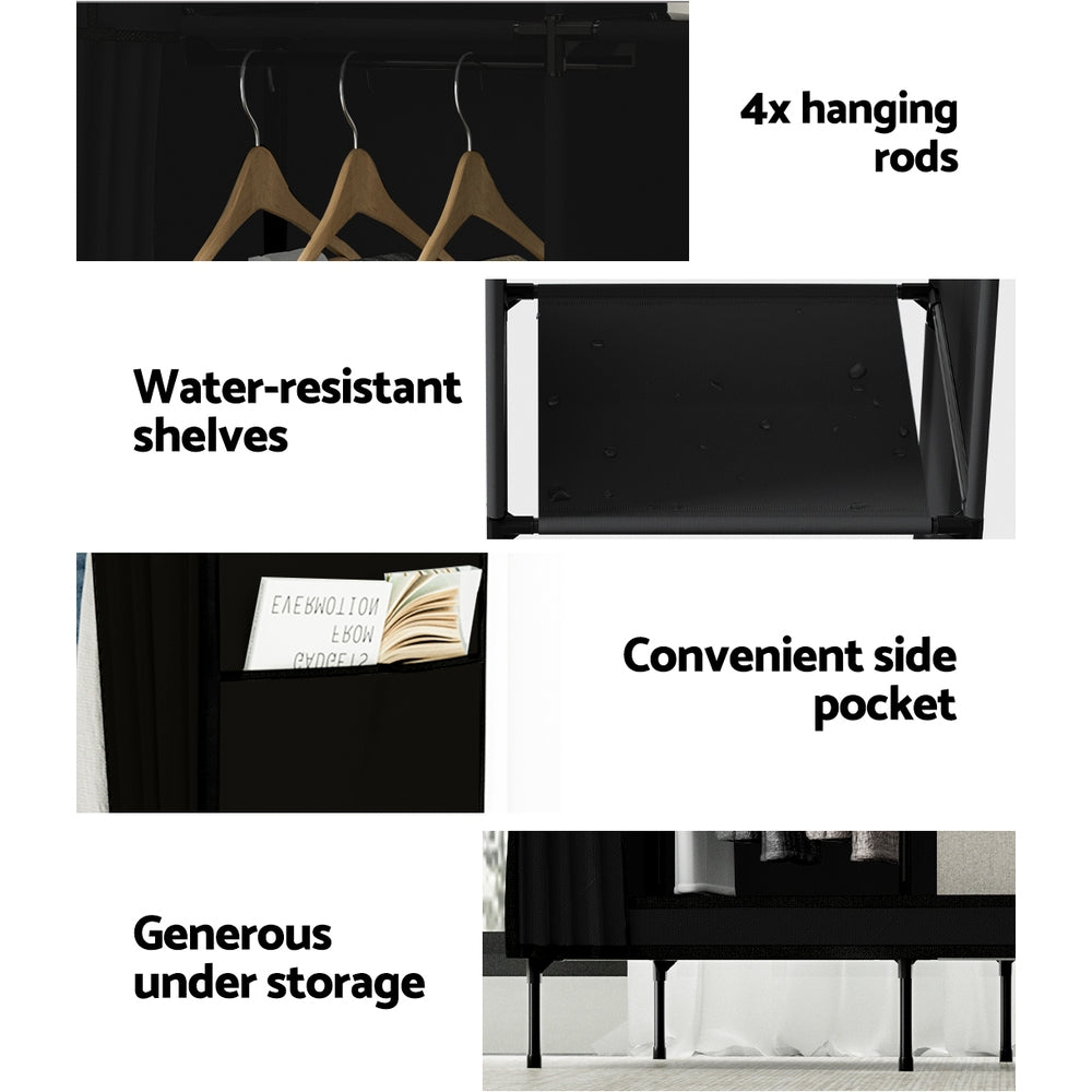 Artiss Portable Fabric Clothes Wardrobe with Shelf – Large Black